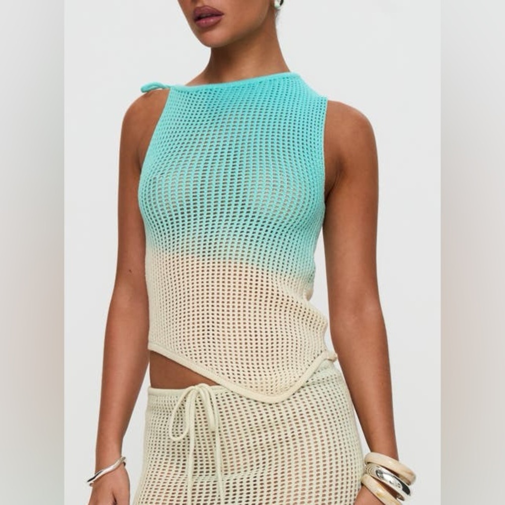 Princess Polly Auralia Asymmetric Sheer Open Knit Tank Top